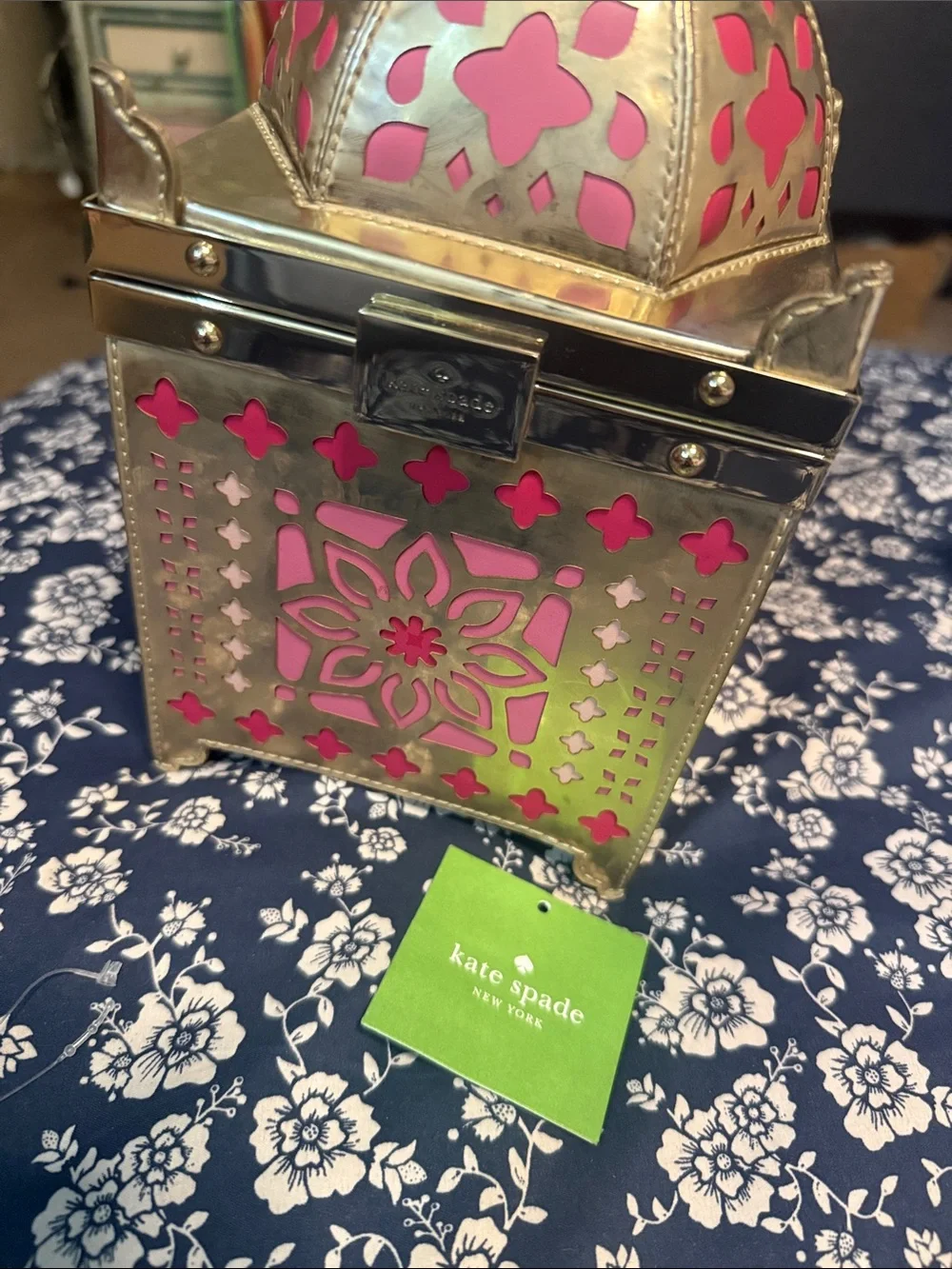 kate spade Metallic Gold Lantern with Pink Panels